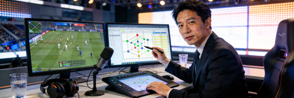 赛事解说员使用平台专业工具进行赛事解说和战术分析工作
