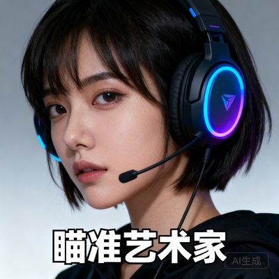 一位短发女性玩家头像，ID为瞄准艺术家，戴着电竞耳机
